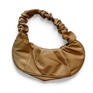 Tan Faux Leather Runched HandBag Purse